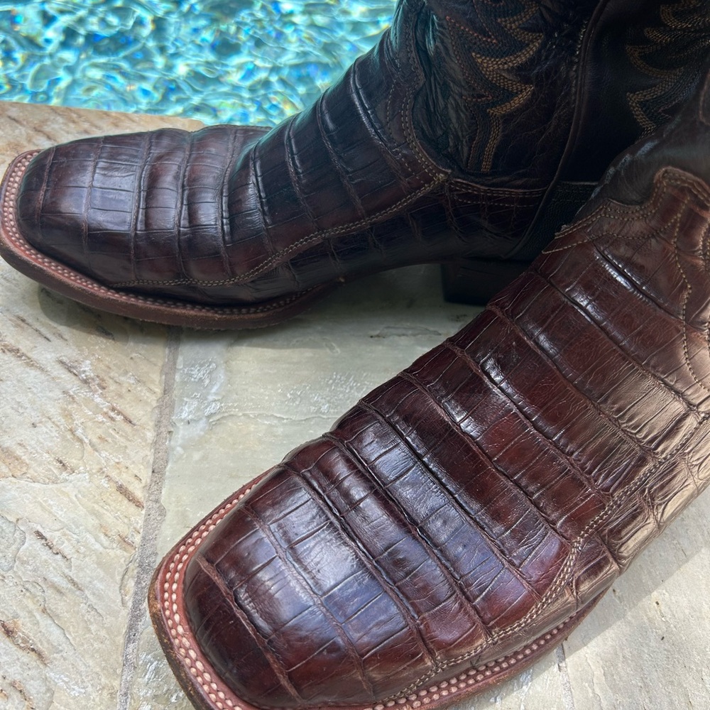 Lucchese Brown Leather Cowboy Boots Caiman 9D - Picture 11 of 16